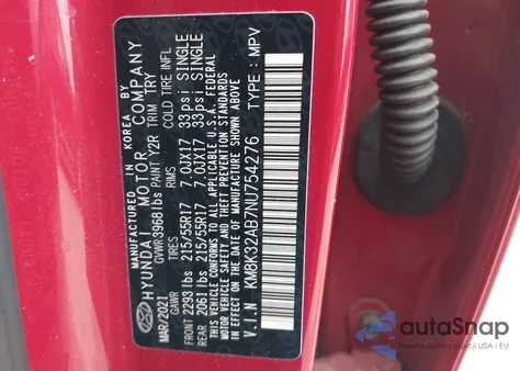 2022 Hyundai Kona Sel z USA, uszkodzony, nr VIN KM8K32AB7NU754276